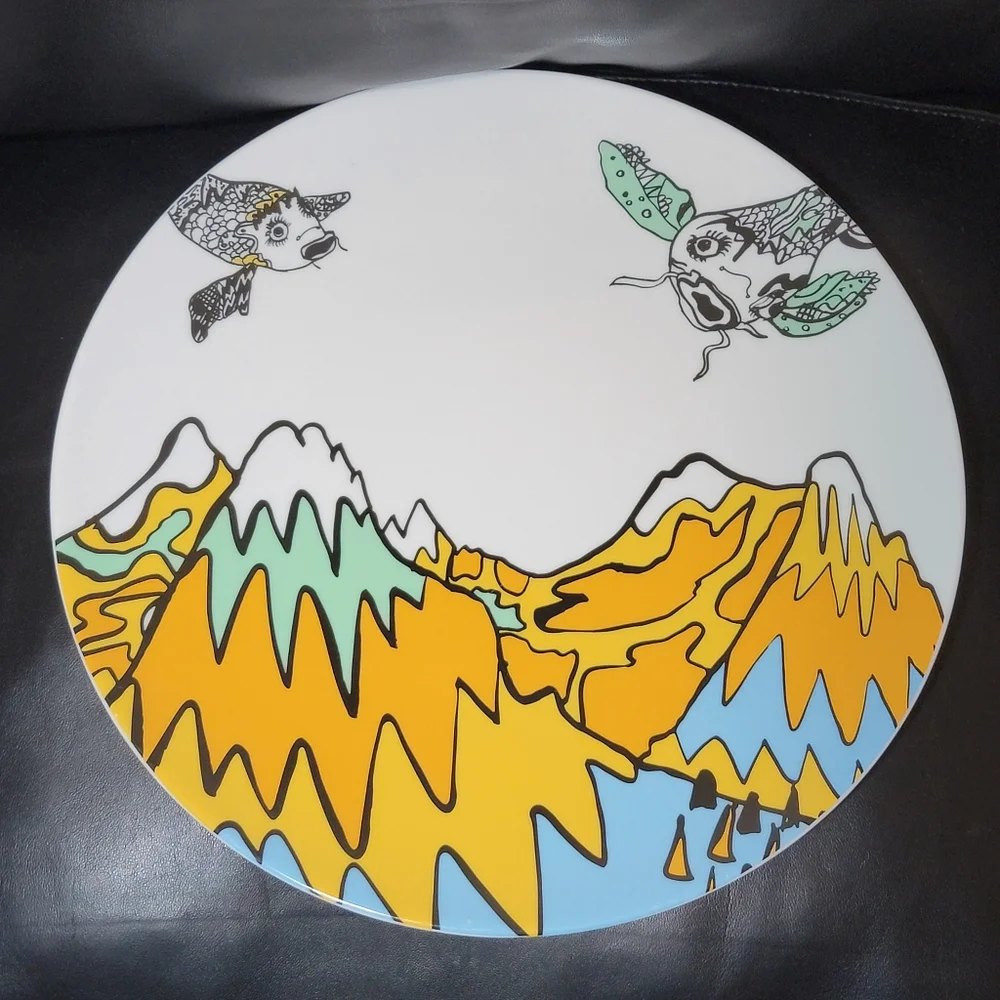 IKEA Sweden Flying Koi Fish Over Mountains 11” Dinner Plate 23102 Made in Poland